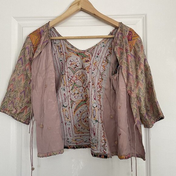 Chan Luu Womens Medium Embroidered Blouse Mirrored Beaded Multi-Color Bohemian - Picture 13 of 14